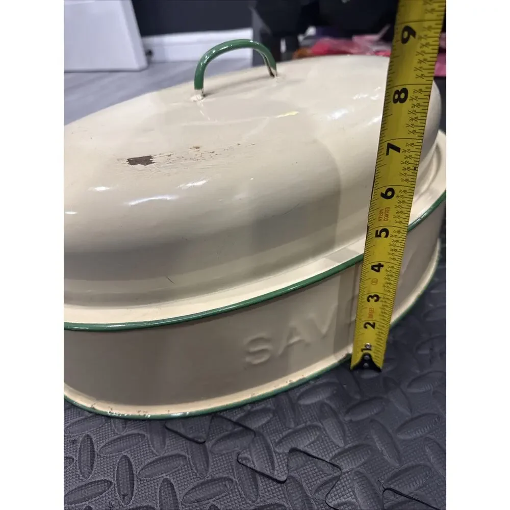 VINTAGE SAVORY ENAMEL ROASTING PAN BIG 16 X 10.5”
